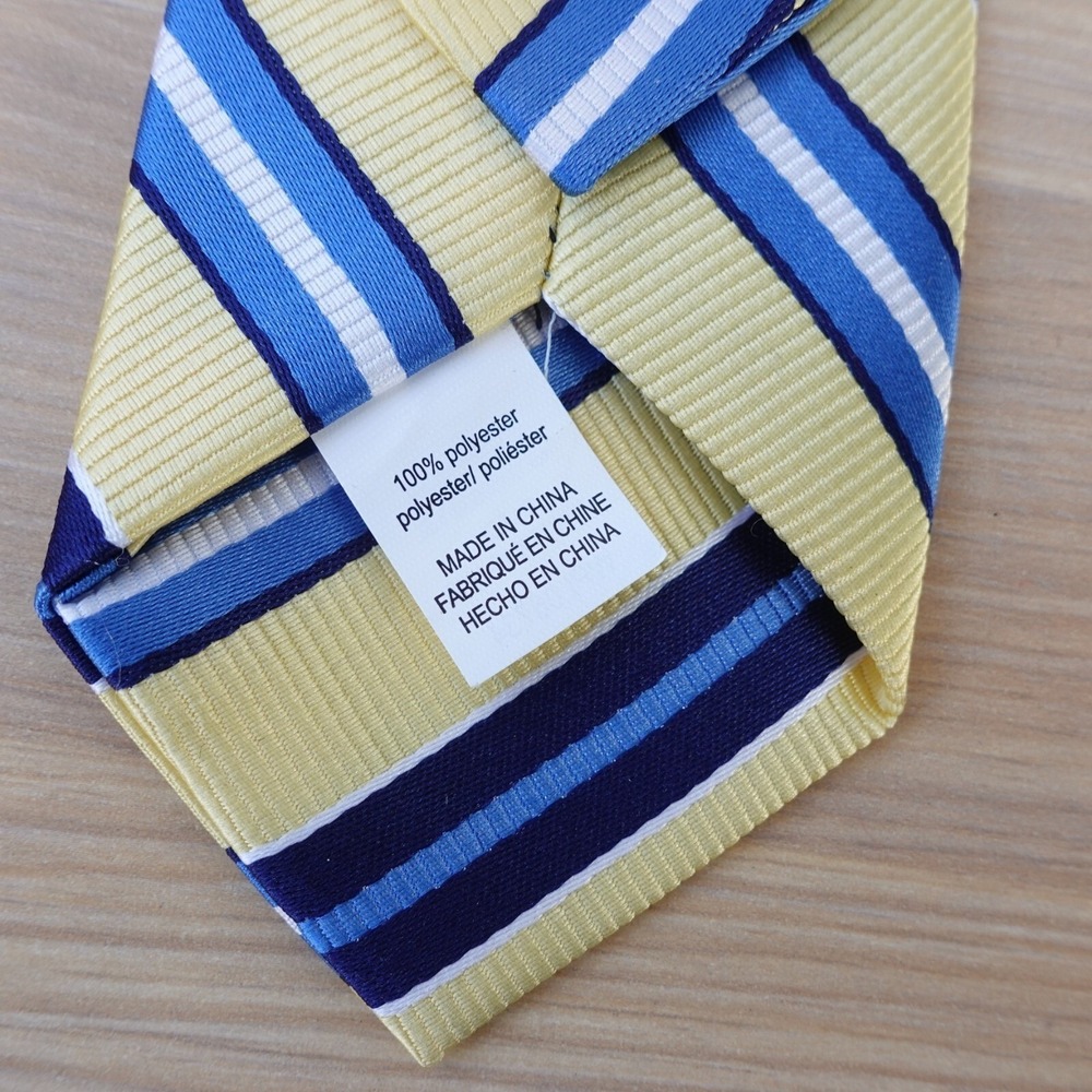 Boys Clip On Tie Striped Repp Blue Cream Navy Necktie Formal Wedding School Kids - Picture 7 of 8